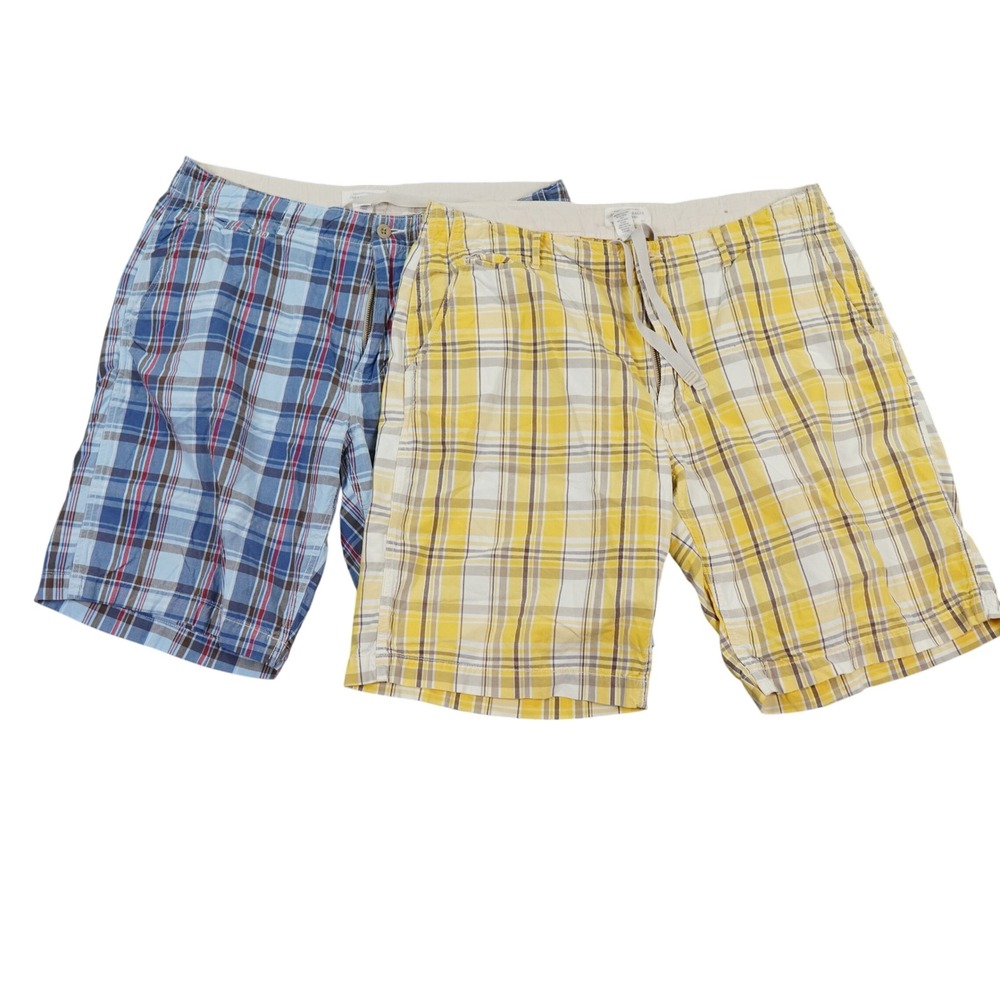 2 American Eagle Shorts Mens 38 Yellow Plaid‎ The AE Plaid Logo Cotton Summer